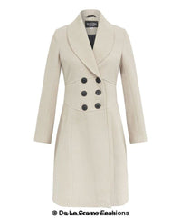 De La Creme - Womens Slim Fit Double Breasted Roll Collared Coat - Horizon Bliss