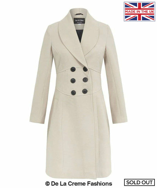 De La Creme - Womens Slim Fit Double Breasted Roll Collared Coat - Horizon Bliss