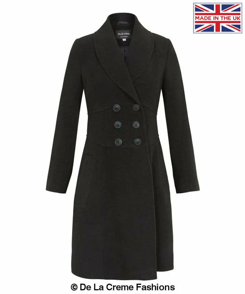 De La Creme - Womens Slim Fit Double Breasted Roll Collared Coat - Horizon Bliss