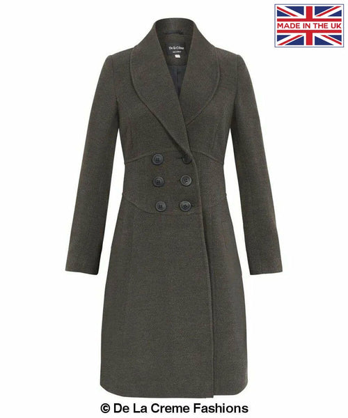 De La Creme - Womens Slim Fit Double Breasted Roll Collared Coat - Horizon Bliss