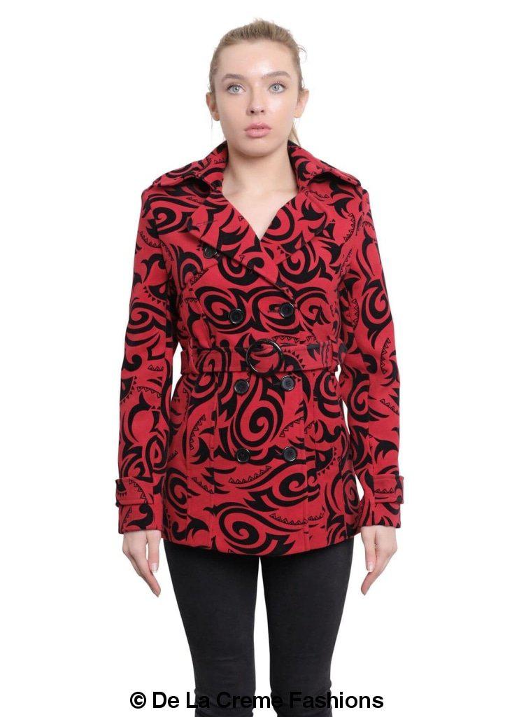 De La Creme - Womens Tribal Print Double Breasted Short Coat - Horizon Bliss