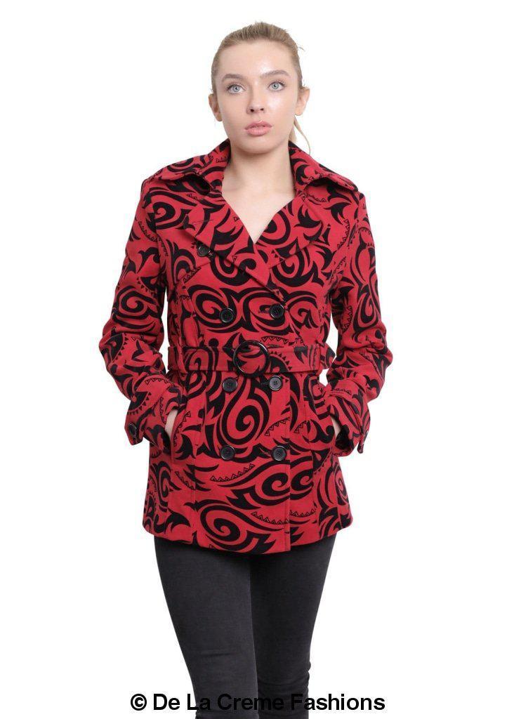 De La Creme - Womens Tribal Print Double Breasted Short Coat - Horizon Bliss