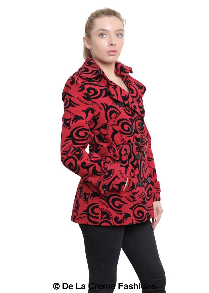 De La Creme - Womens Tribal Print Double Breasted Short Coat - Horizon Bliss