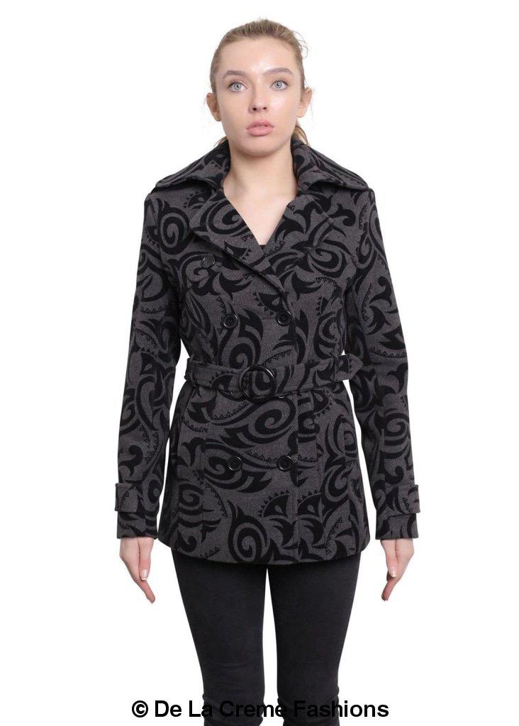 De La Creme - Womens Tribal Print Double Breasted Short Coat - Horizon Bliss