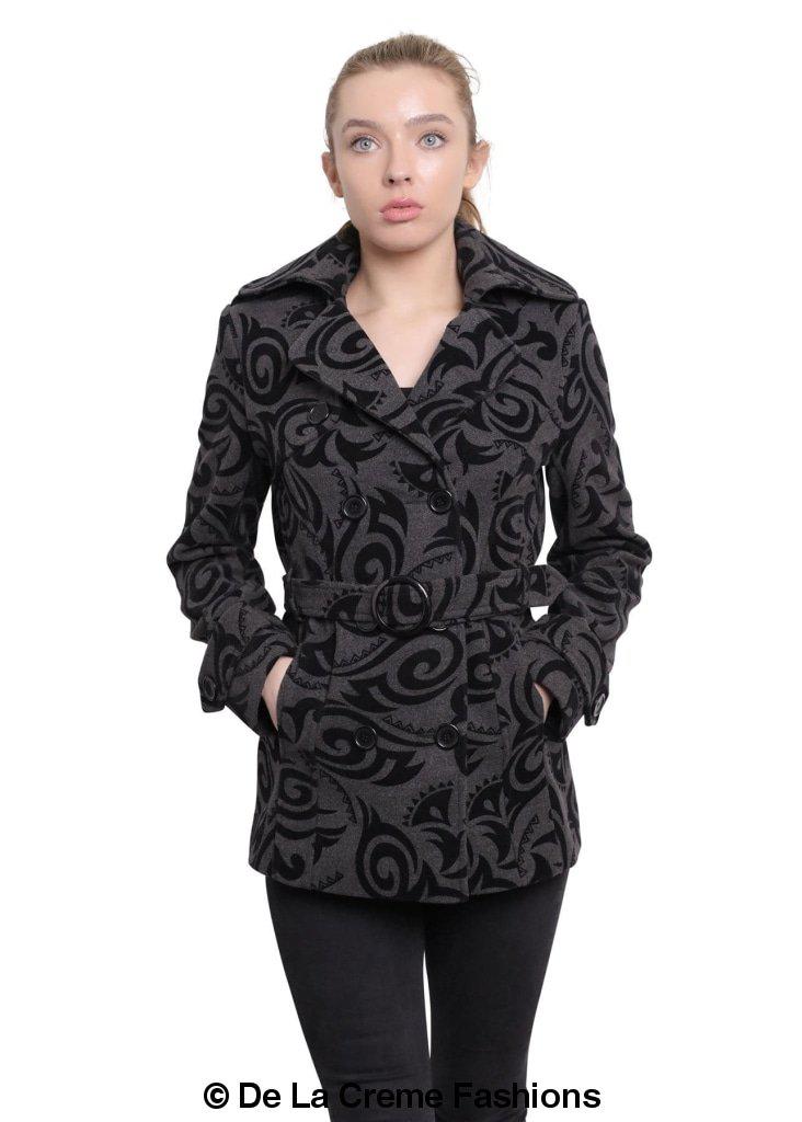 De La Creme - Womens Tribal Print Double Breasted Short Coat - Horizon Bliss