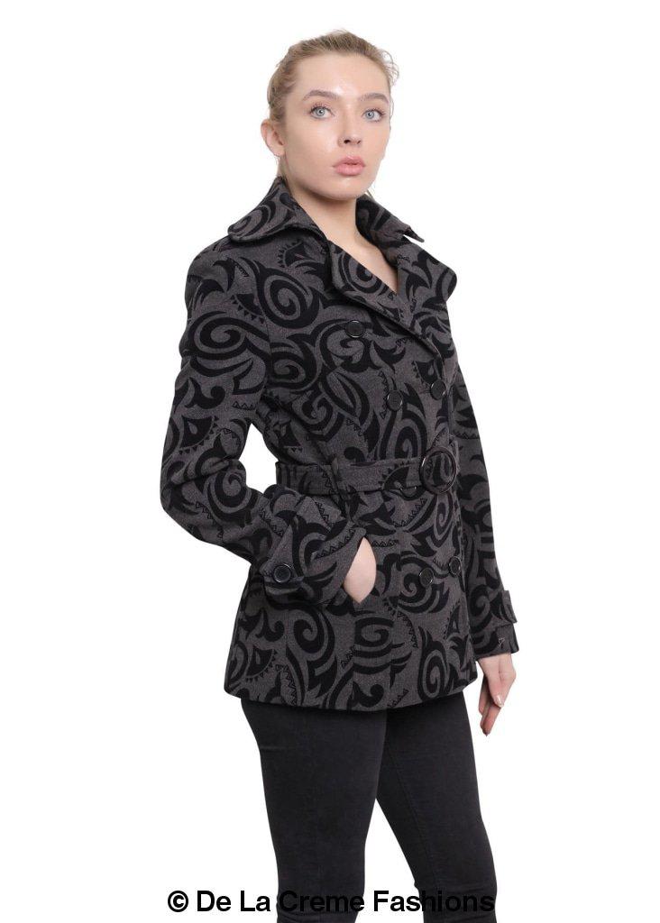 De La Creme - Womens Tribal Print Double Breasted Short Coat - Horizon Bliss