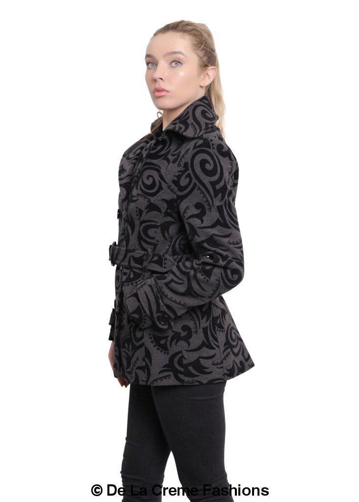 De La Creme - Womens Tribal Print Double Breasted Short Coat - Horizon Bliss