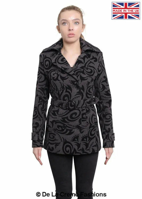 De La Creme - Womens Tribal Print Double Breasted Short Coat - Horizon Bliss