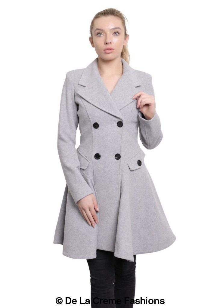 Wool Blend Double Breasted Skater Coat (1102) - Horizon Bliss