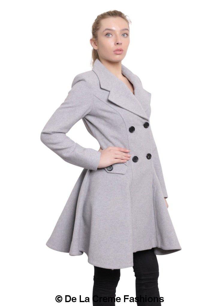 Wool Blend Double Breasted Skater Coat (1102) - Horizon Bliss