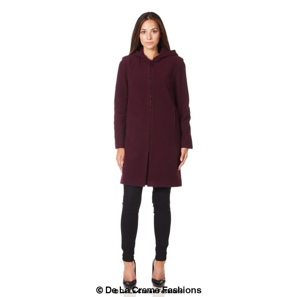 De La Creme - Women's Wool Blend Hooded Zip Coat - Horizon Bliss