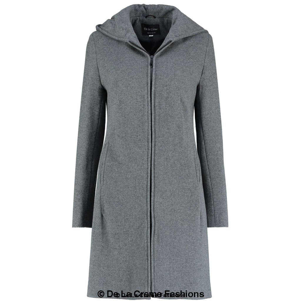 De La Creme - Women's Wool Blend Hooded Zip Coat - Horizon Bliss