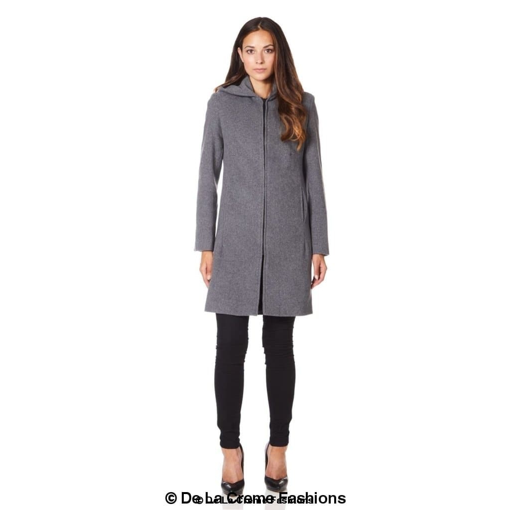 De La Creme - Women's Wool Blend Hooded Zip Coat - Horizon Bliss