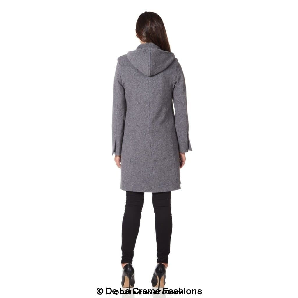 De La Creme - Women's Wool Blend Hooded Zip Coat - Horizon Bliss