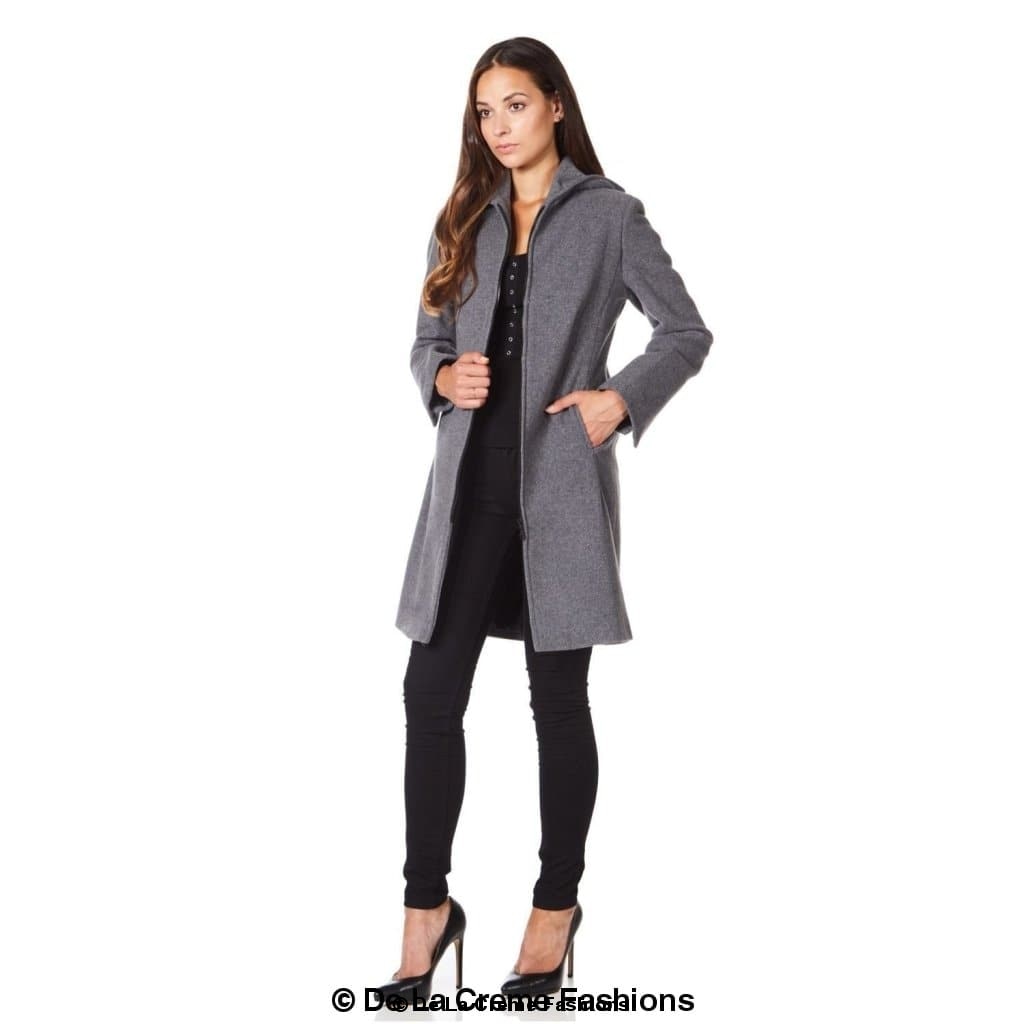 De La Creme - Women's Wool Blend Hooded Zip Coat - Horizon Bliss