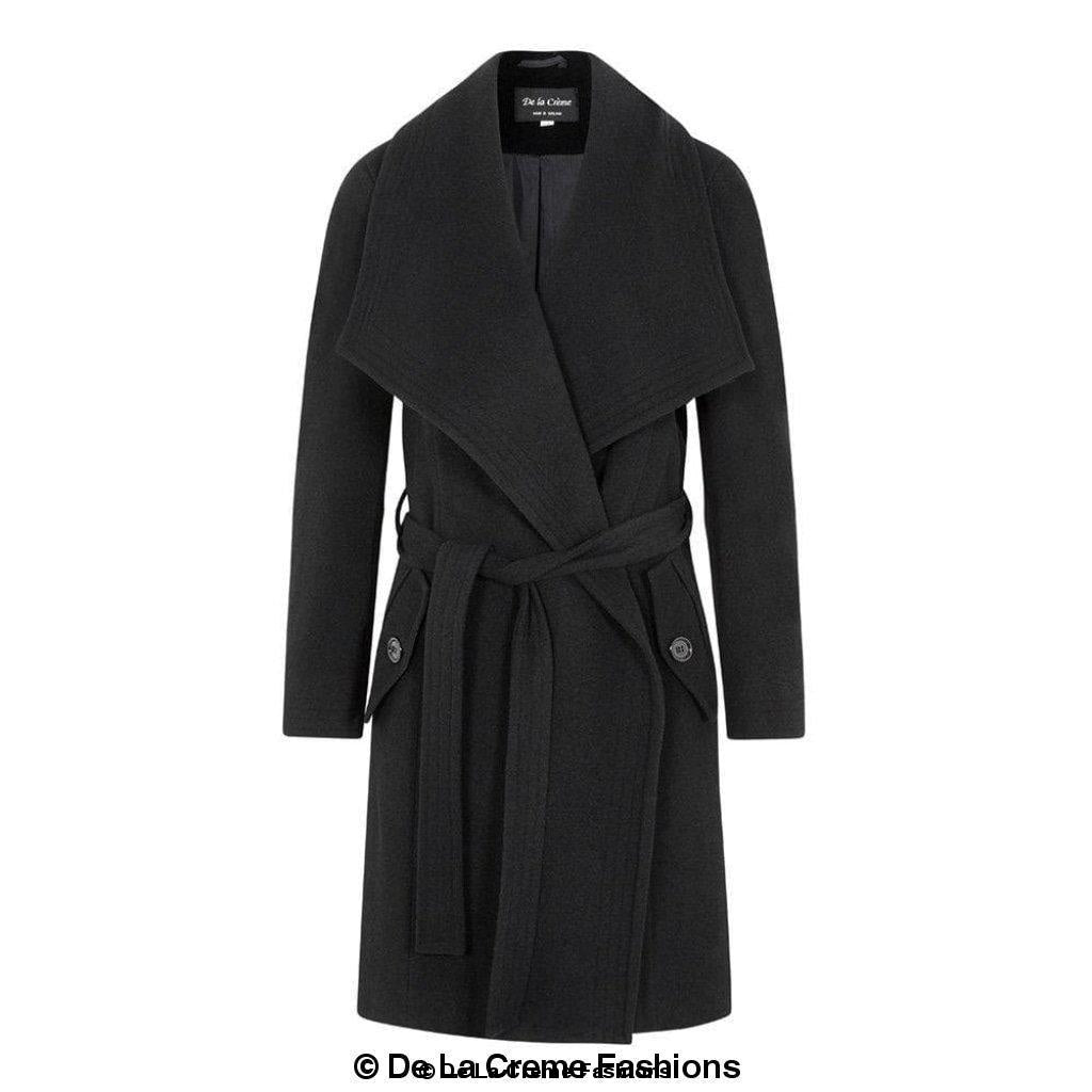 De La Creme Womens Wool Blend Large Lapel Duster Coat - Horizon Bliss