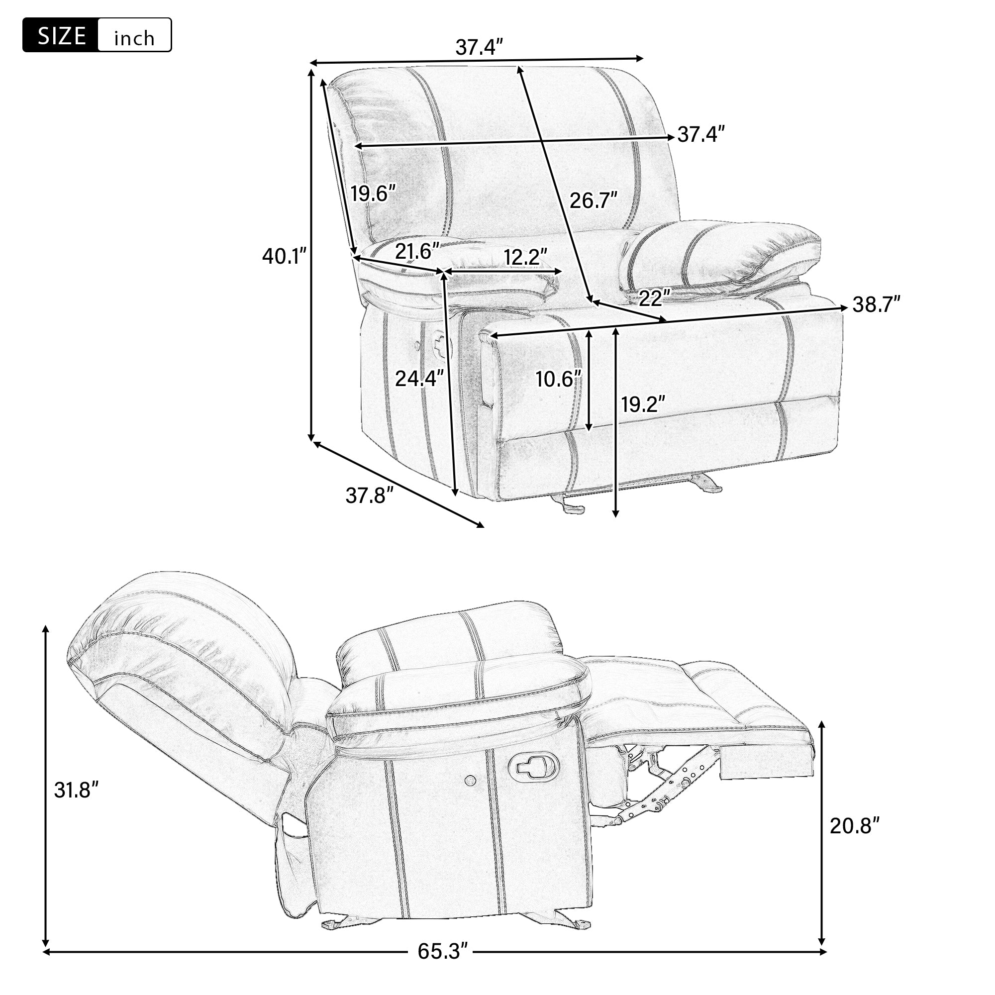 Recliner Chair Sofa Manual Reclining Home Seating Seats  Movie Theater