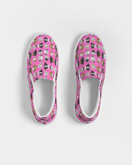 Womens Sneakers - Canvas Slip Ons, Pink Doggie Love Print - Horizon Bliss