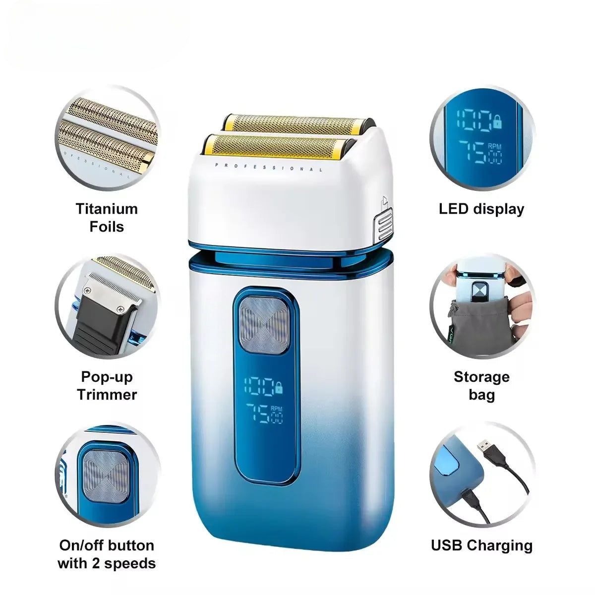 Professional Reciprocating Household Functional USB Rechargeable Full - Horizon Bliss