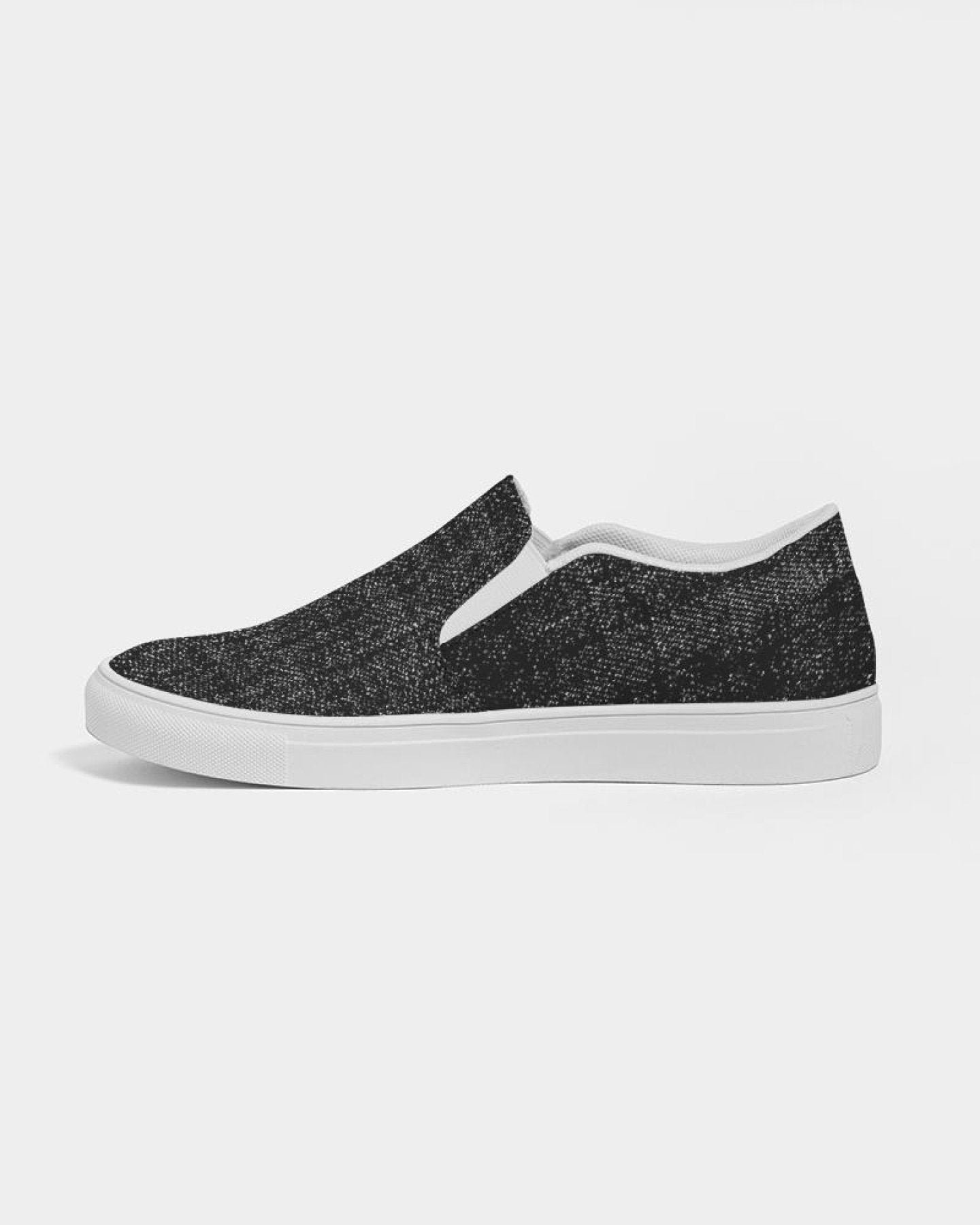 Womens Sneakers - Canvas Slip On Shoes, Black Faded Print - Horizon Bliss