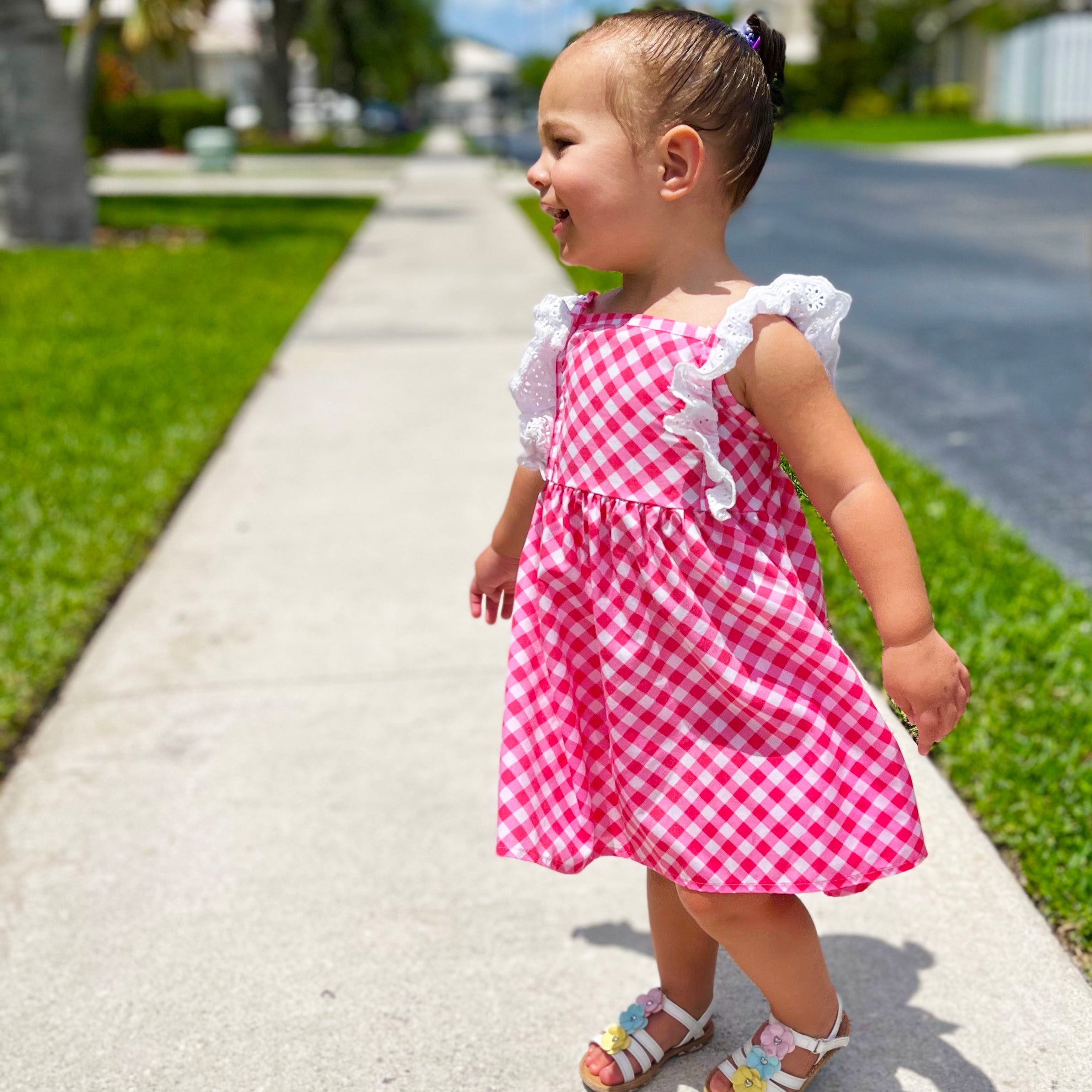 Girls Gingham Eyelet Ruffle Spring/Summer Party Easter Dress - Horizon Bliss