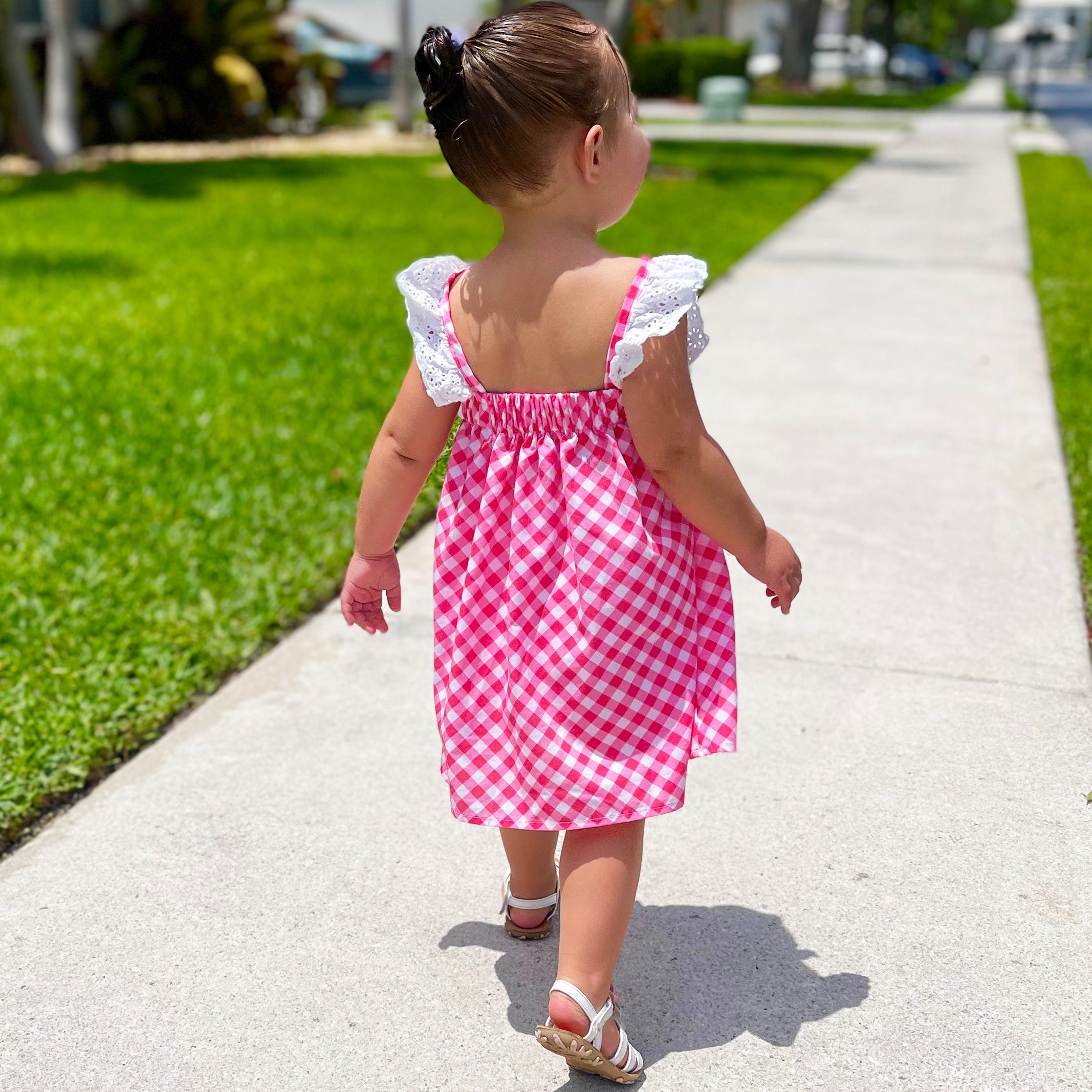 Girls Gingham Eyelet Ruffle Spring/Summer Party Easter Dress - Horizon Bliss