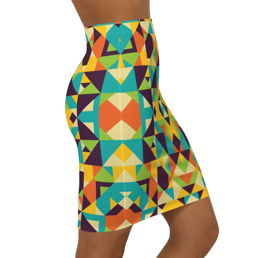 Womens Skirt, Yellow Multicolor Geometric Style Skirt - Horizon Bliss