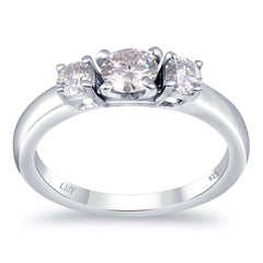 White Moissanite 3-Stone Ring Sterling Silver - Horizon Bliss