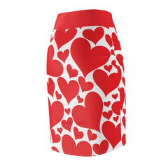 Womens Pencil Mini Skirt, Love Red Hearts, S867849 - Horizon Bliss