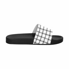 Mens Slide Sandals,      Buffalo Plaid Black And White - Horizon Bliss