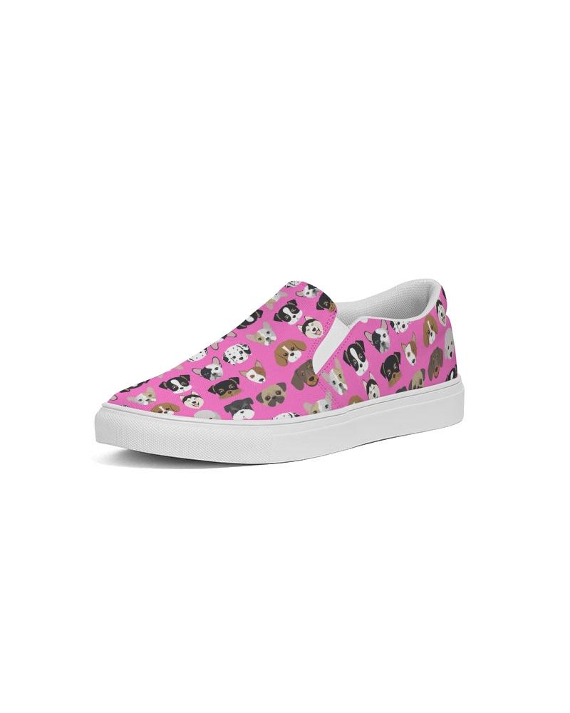 Womens Sneakers - Canvas Slip Ons, Pink Doggie Love Print - Horizon Bliss