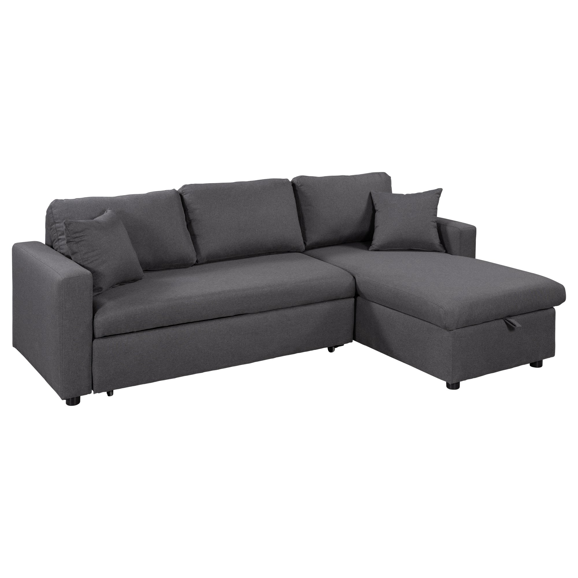 Upholstery  Sleeper Sectional Sofa Grey with Storage Space, 2 Tossing - Horizon Bliss