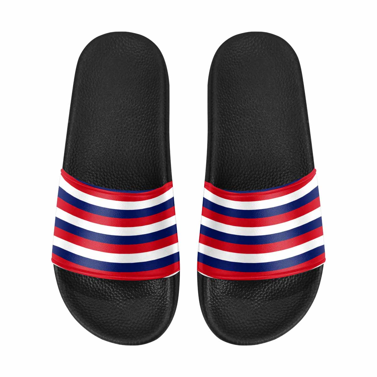 Mens Slide Sandals, Red White And Blue Stripe Slip On Shoes, S51465 - Horizon Bliss