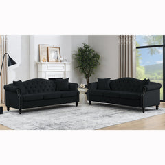 79" Chesterfield Sofa Black Velvet for Living Room, 3 Seater Sofa - Horizon Bliss