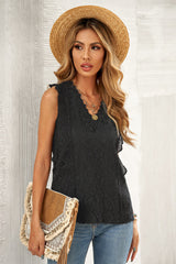 Chic Black Lace V Neck Summer Tank Top - Horizon Bliss