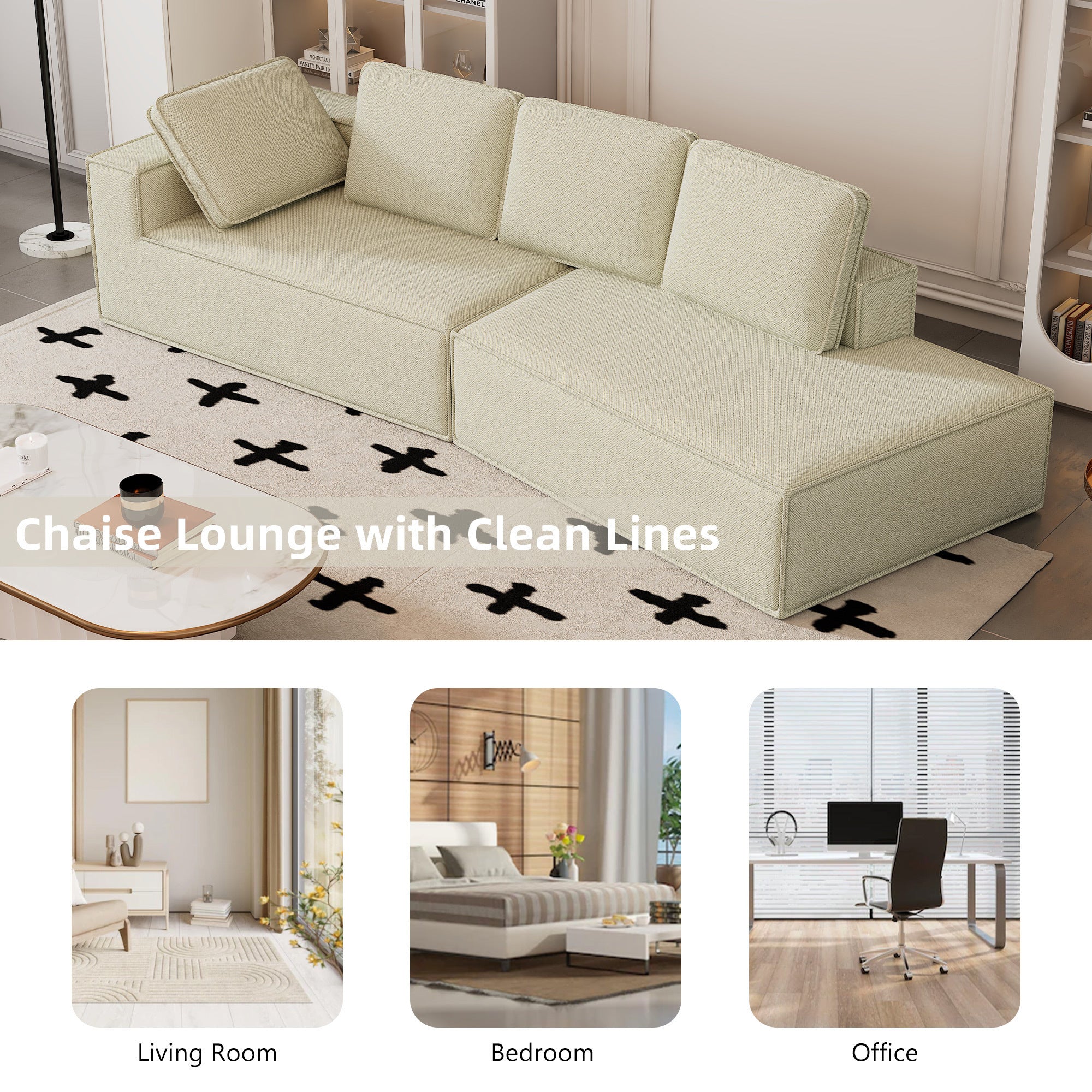 125" Stylish Chaise Lounge Modern Indoor Lounge Sofa Sleeper Sofa with - Horizon Bliss