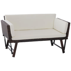 Outsunny Convertible Rattan Sofa Bed Chaise Lounge Wicker Loveseat