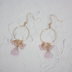 Pink Chalcedony and Jade Cluster Hoop Earrings