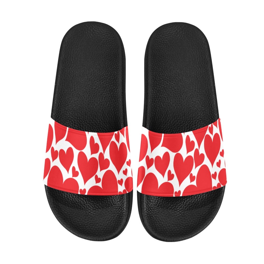 Mens Slide Sandals,      Love Red Hearts - Horizon Bliss