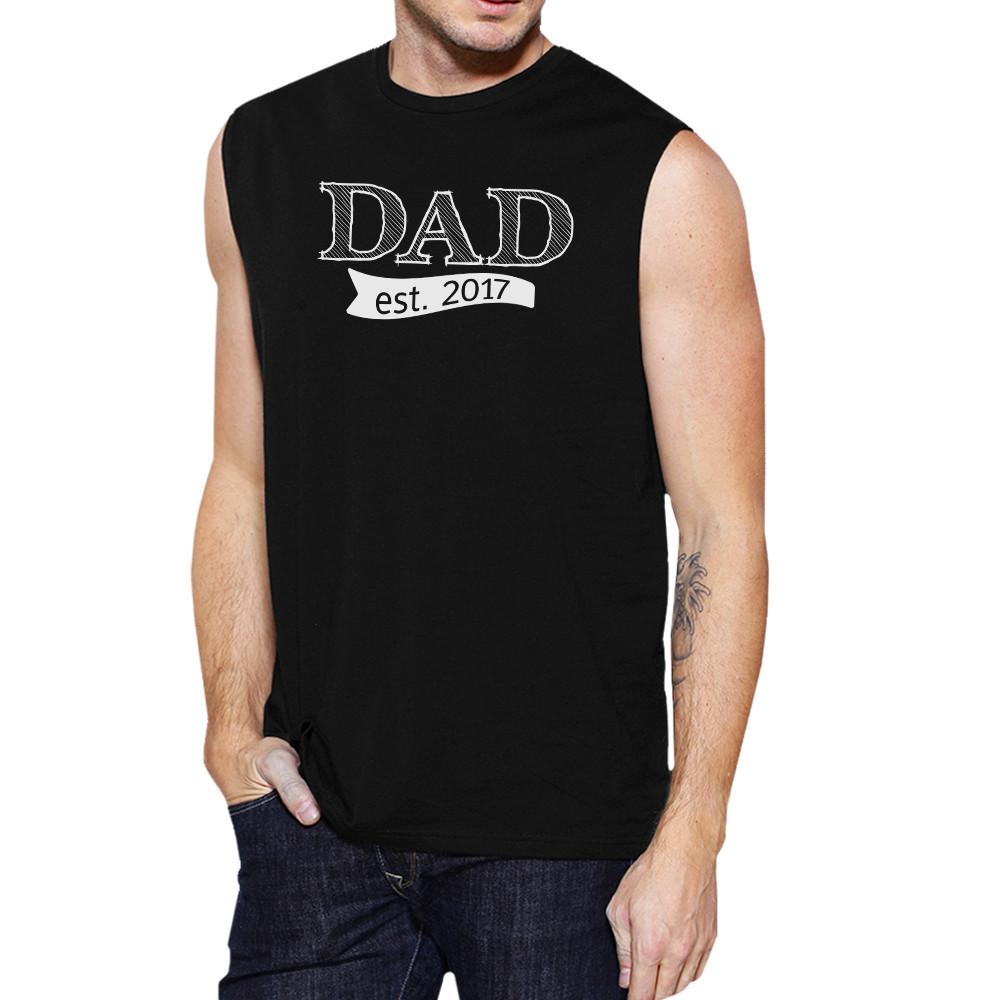 Dad Est 2017 Mens Black Graphic Muscle Top Unique - Horizon Bliss