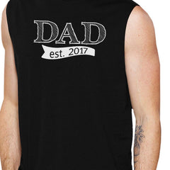 Dad Est 2017 Mens Black Graphic Muscle Top Unique - Horizon Bliss