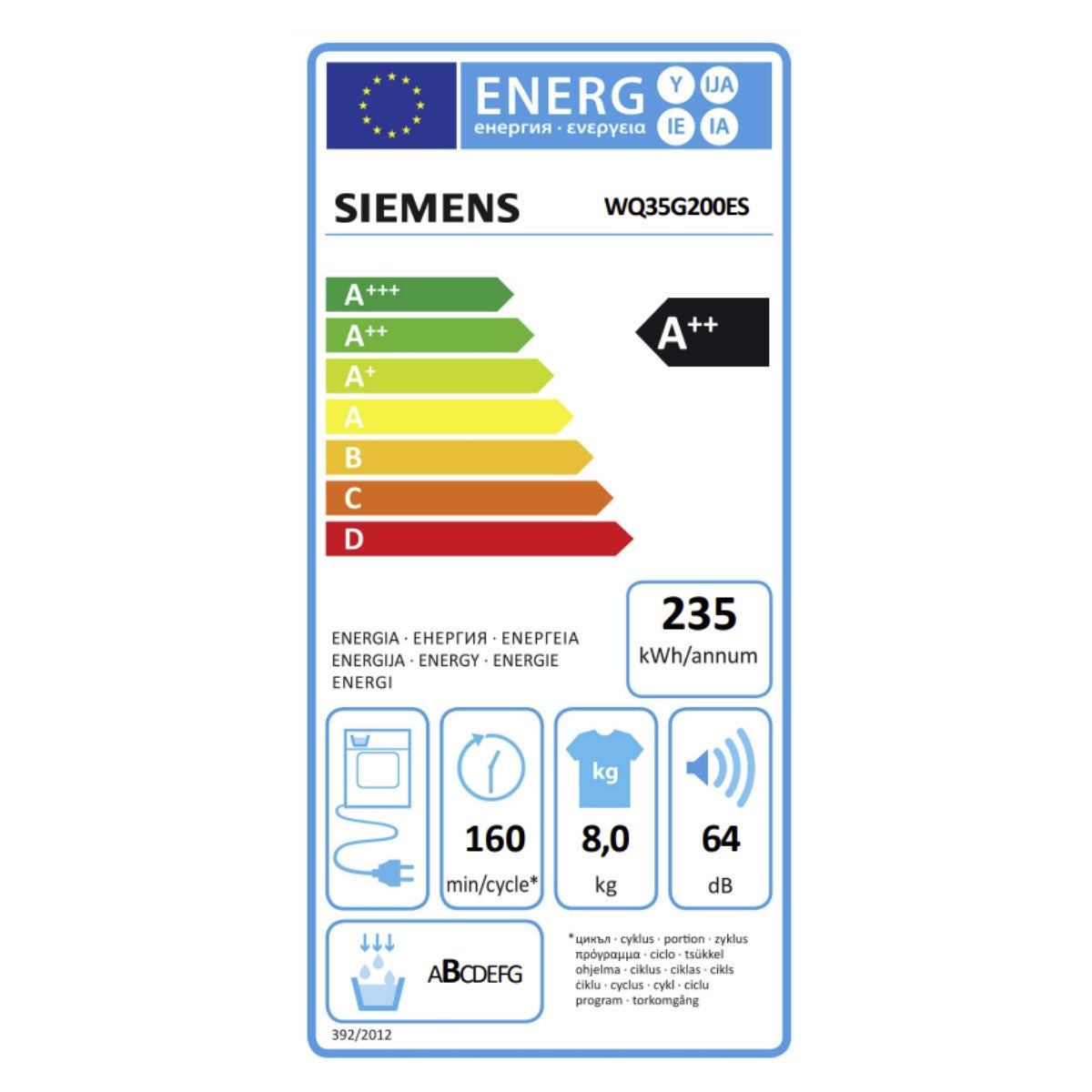 Condensation dryer Siemens AG WQ35G200ES - Horizon Bliss