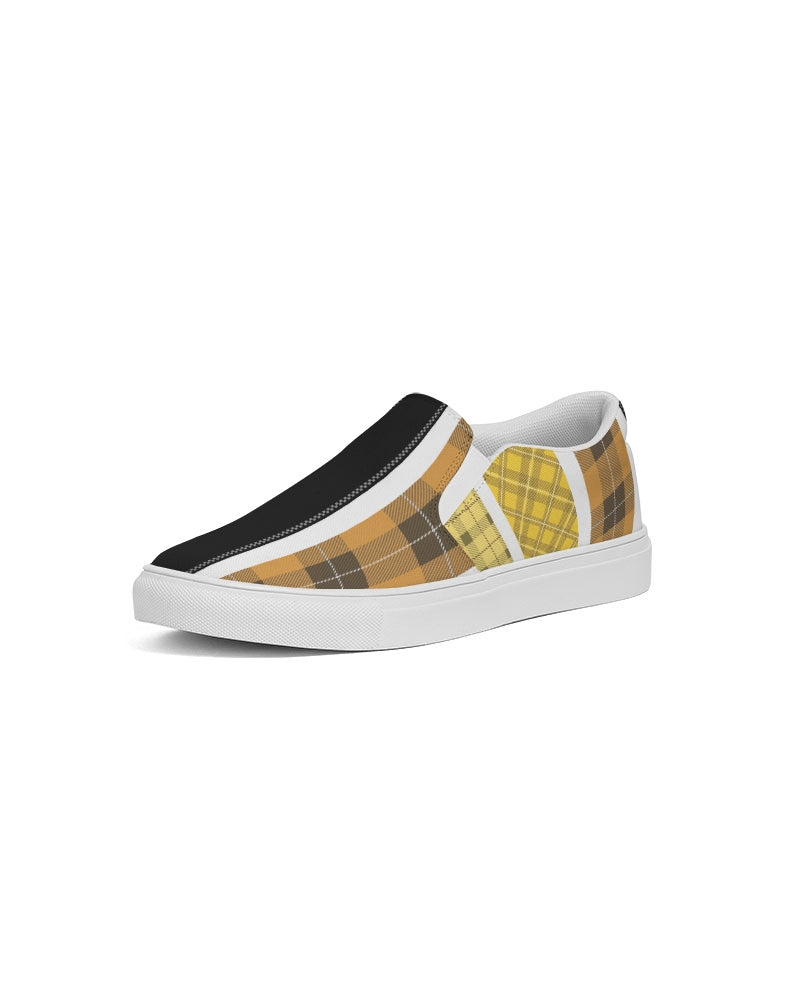 Mens Sneakers Slip On Canvas Yellow and Black Tartan Pattern - Horizon Bliss