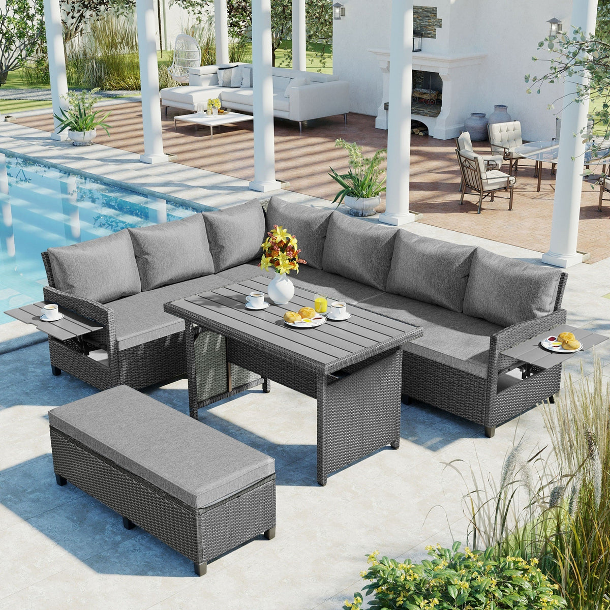 5-Piece Outdoor Patio Rattan Sofa Set, Sectional PE Wicker L-Shaped - Horizon Bliss