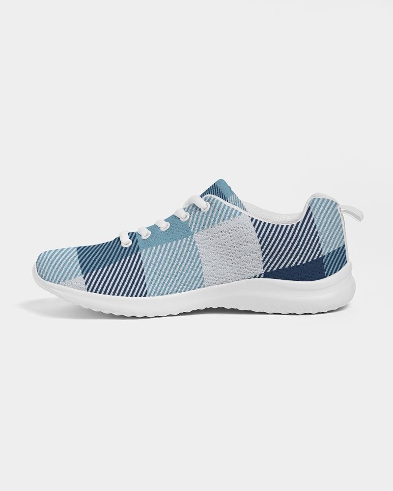 Mens Sneakers, Blue Plaid Low Top Canvas Running Shoes - Horizon Bliss