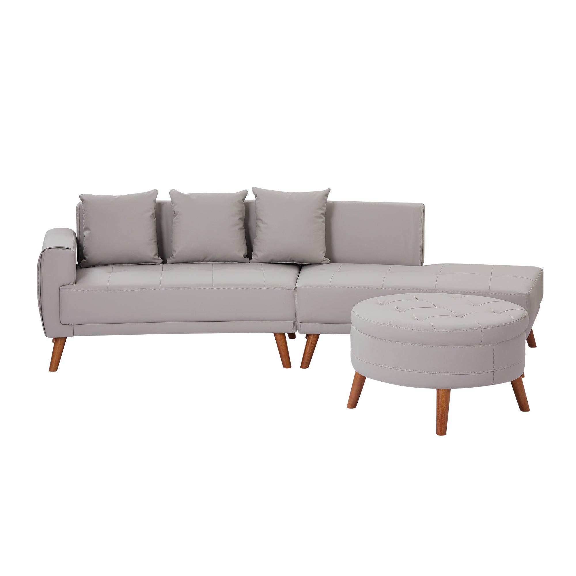 107" Contemporary Sofa Stylish Sofa Couch with a Round Storage Ottoman - Horizon Bliss