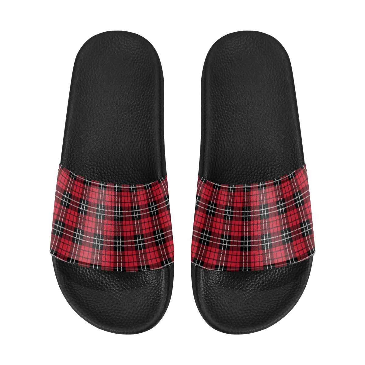 Mens Slide Sandals,      Buffalo Plaid Red And Black - Horizon Bliss