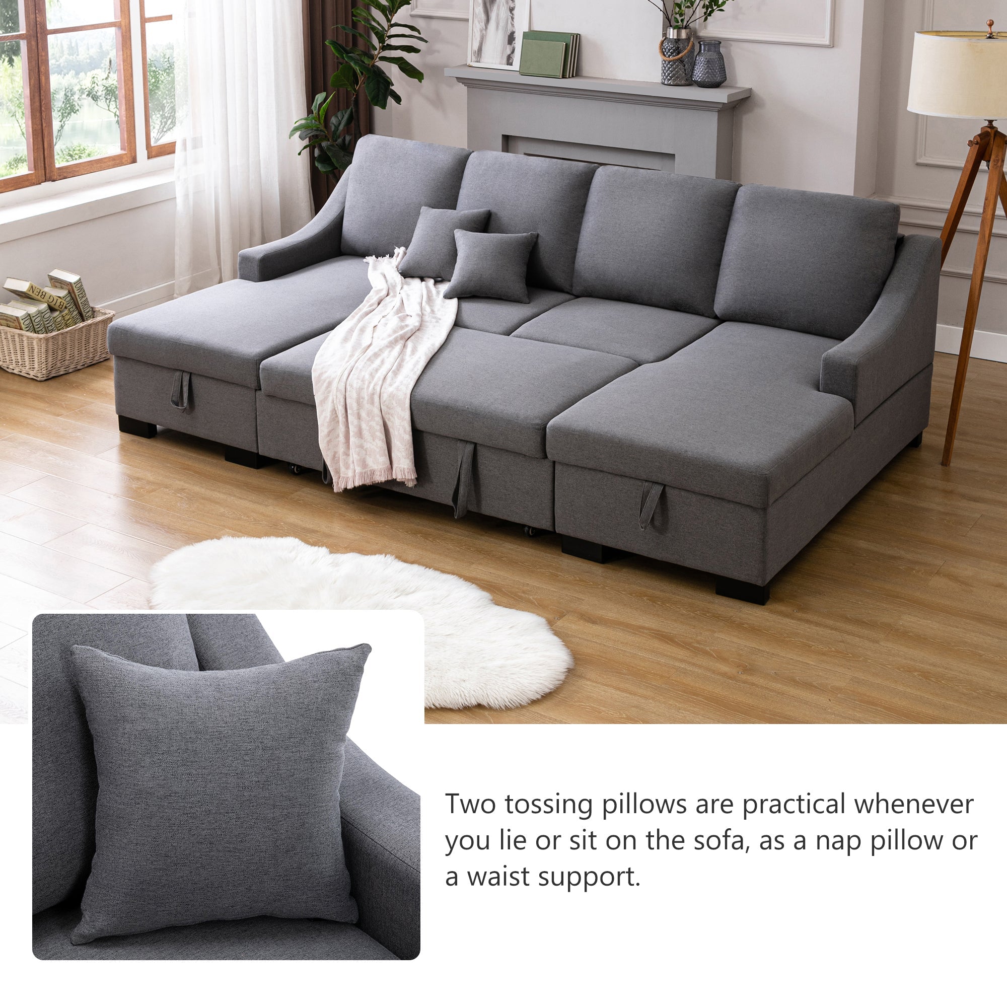 Upholstery Sleeper Sectional Sofa with Double Storage Spaces, 2 - Horizon Bliss