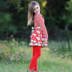 AnnLoren Little & Big Girls Boutique Red Christmas Floral Holiday - Horizon Bliss