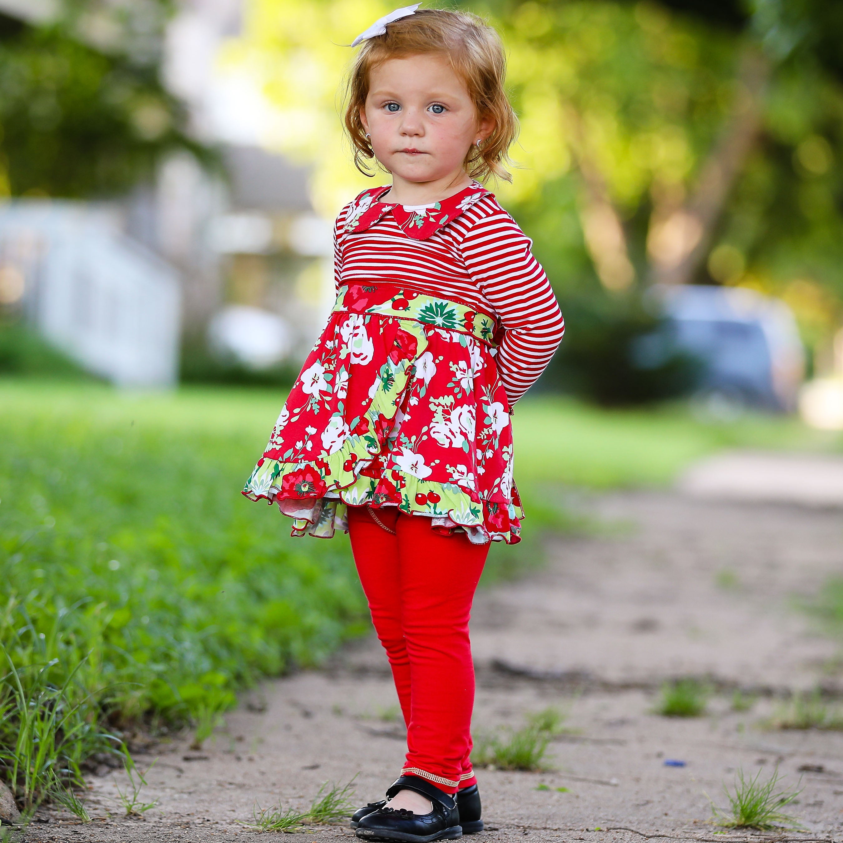 AnnLoren Little & Big Girls Boutique Red Christmas Floral Holiday - Horizon Bliss